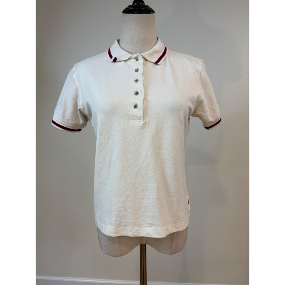 Vtg Izod Club Polo Shirt Women Size M Short Sleeve Crest Striped Preppy sporty